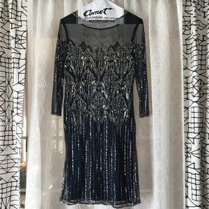 Size 6 navy sequin, knee length dress